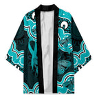 Cyan Ribbon PTSD Awareness Month Kimono Aboriginal Art - Aussie Hoodie