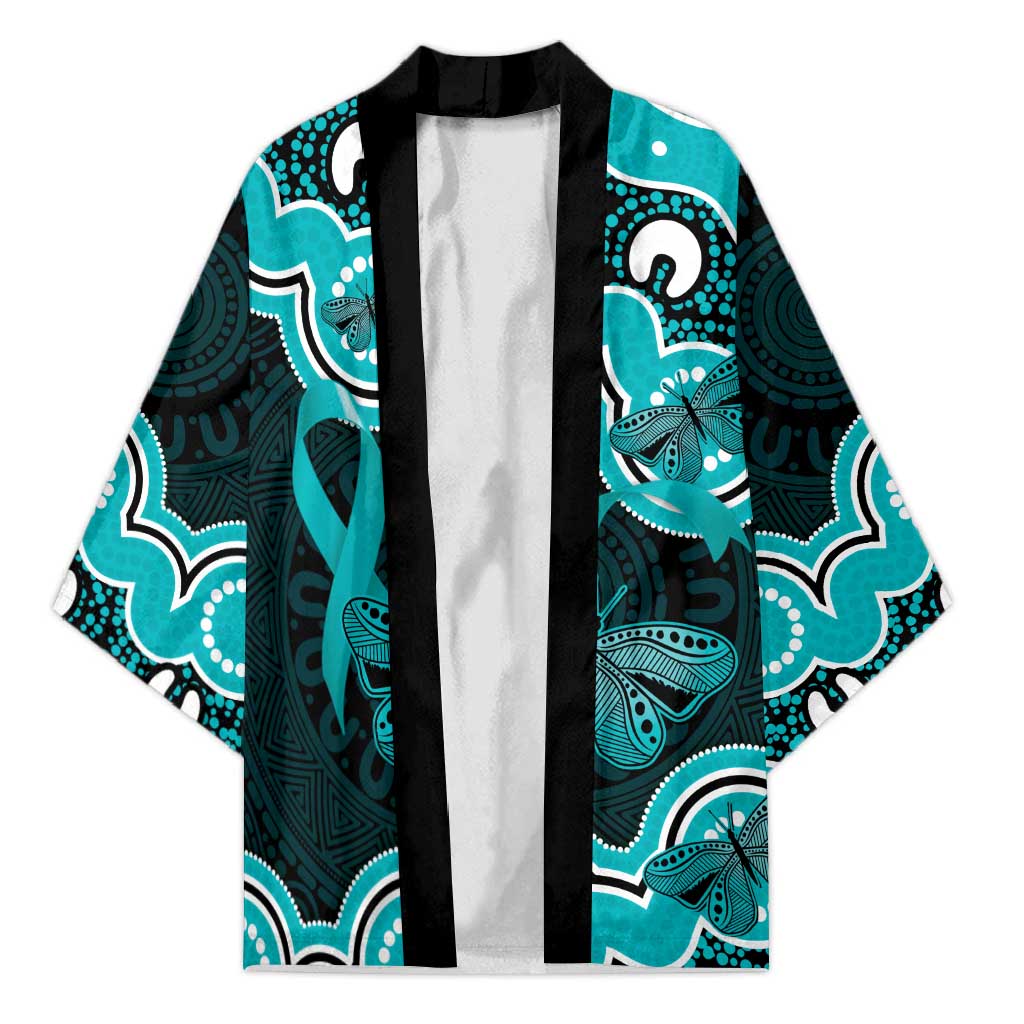 Cyan Ribbon PTSD Awareness Month Kimono Aboriginal Art - Aussie Hoodie