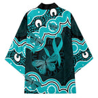 Cyan Ribbon PTSD Awareness Month Kimono Aboriginal Art - Aussie Hoodie