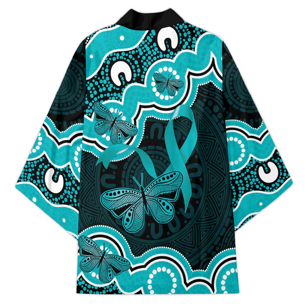 Cyan Ribbon PTSD Awareness Month Kimono Aboriginal Art - Aussie Hoodie