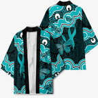 Cyan Ribbon PTSD Awareness Month Kimono Aboriginal Art - Aussie Hoodie