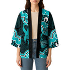 Cyan Ribbon PTSD Awareness Month Kimono Aboriginal Art - Aussie Hoodie