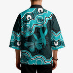Cyan Ribbon PTSD Awareness Month Kimono Aboriginal Art - Aussie Hoodie