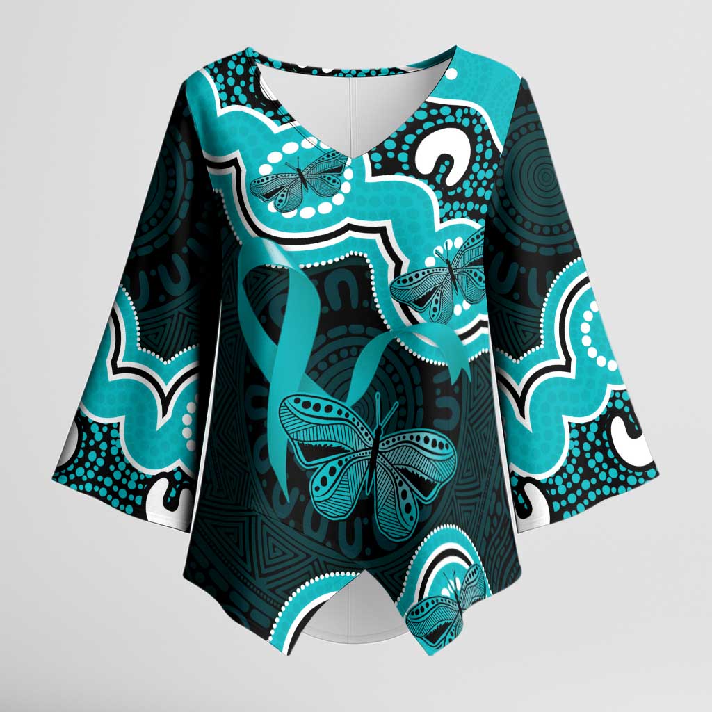 Cyan Ribbon PTSD Awareness Month Kimono Sleeve Blouse Aboriginal Art - Aussie Hoodie