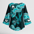 Cyan Ribbon PTSD Awareness Month Kimono Sleeve Blouse Aboriginal Art - Aussie Hoodie