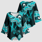 Cyan Ribbon PTSD Awareness Month Kimono Sleeve Blouse Aboriginal Art - Aussie Hoodie