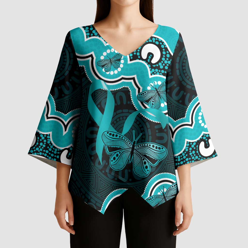 Cyan Ribbon PTSD Awareness Month Kimono Sleeve Blouse Aboriginal Art - Aussie Hoodie