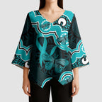 Cyan Ribbon PTSD Awareness Month Kimono Sleeve Blouse Aboriginal Art - Aussie Hoodie