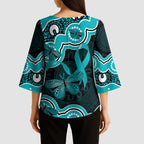 Cyan Ribbon PTSD Awareness Month Kimono Sleeve Blouse Aboriginal Art - Aussie Hoodie