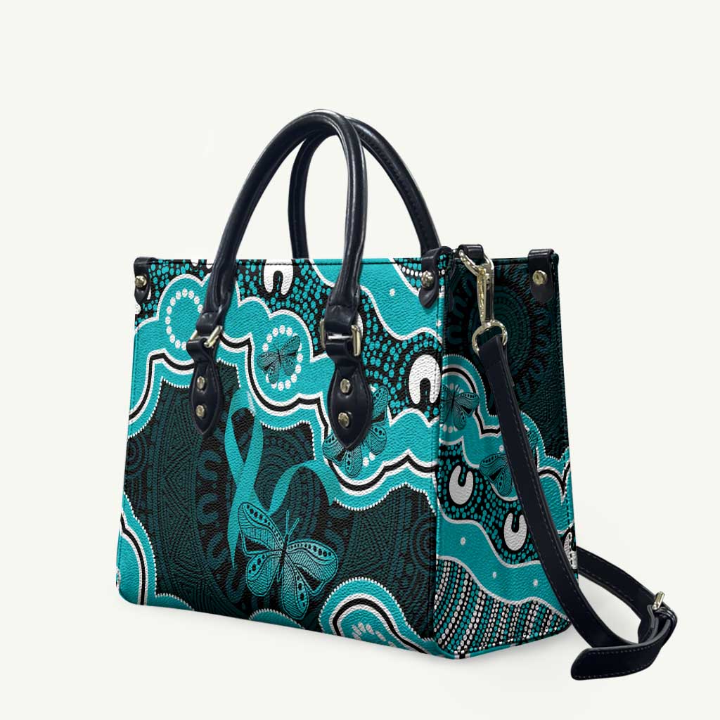 Cyan Ribbon PTSD Awareness Month Leather Bag Aboriginal Art - Aussie Hoodie