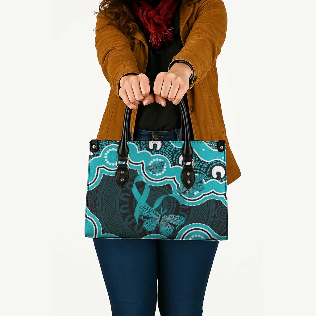 Cyan Ribbon PTSD Awareness Month Leather Bag Aboriginal Art - Aussie Hoodie