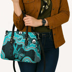 Cyan Ribbon PTSD Awareness Month Leather Bag Aboriginal Art - Aussie Hoodie