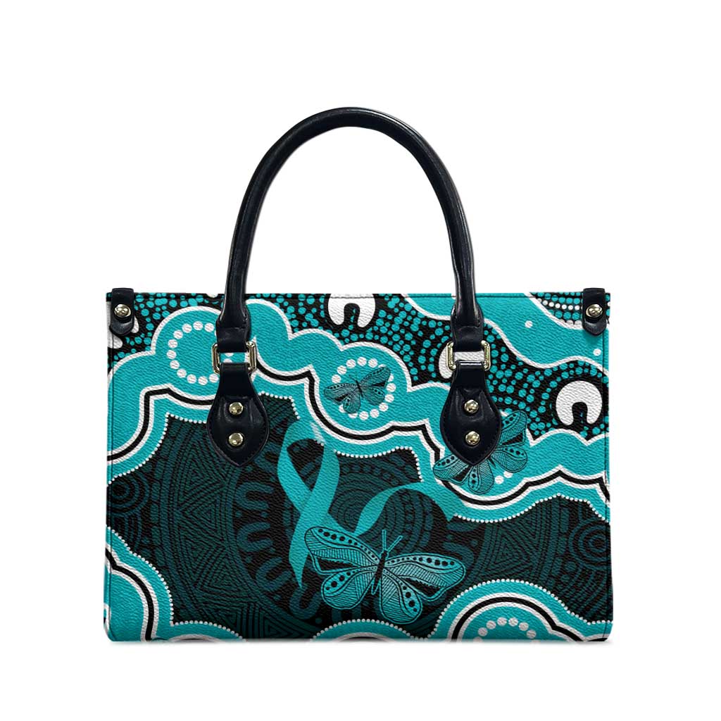 Cyan Ribbon PTSD Awareness Month Leather Bag Aboriginal Art - Aussie Hoodie