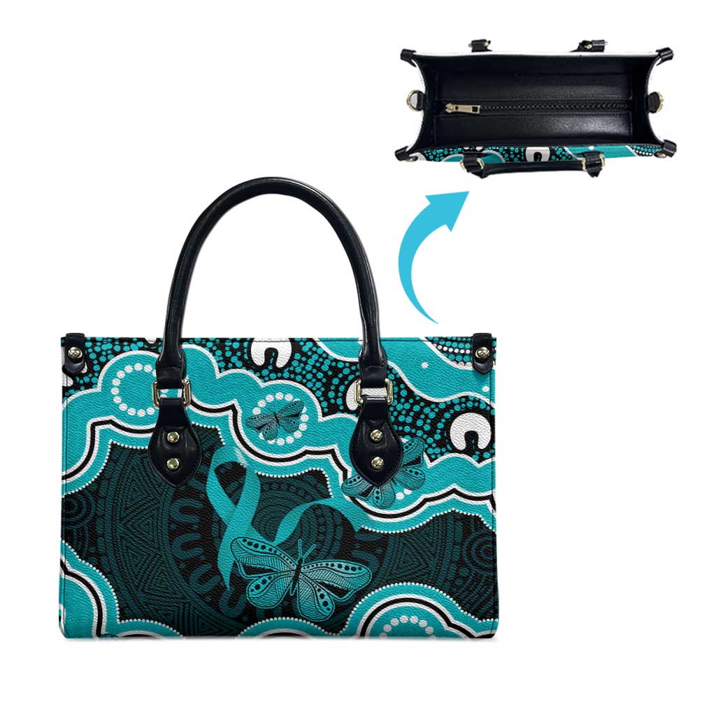 Cyan Ribbon PTSD Awareness Month Leather Bag Aboriginal Art - Aussie Hoodie