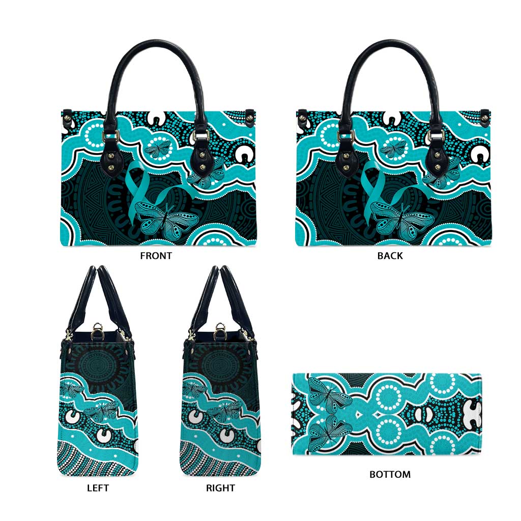 Cyan Ribbon PTSD Awareness Month Leather Bag Aboriginal Art - Aussie Hoodie