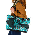 Cyan Ribbon PTSD Awareness Month Leather Tote Bag Aboriginal Art - Aussie Hoodie