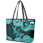 Cyan Ribbon PTSD Awareness Month Leather Tote Bag Aboriginal Art - Aussie Hoodie