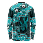 Cyan Ribbon PTSD Awareness Month Long Sleeve Shirt Aboriginal Art - Aussie Hoodie