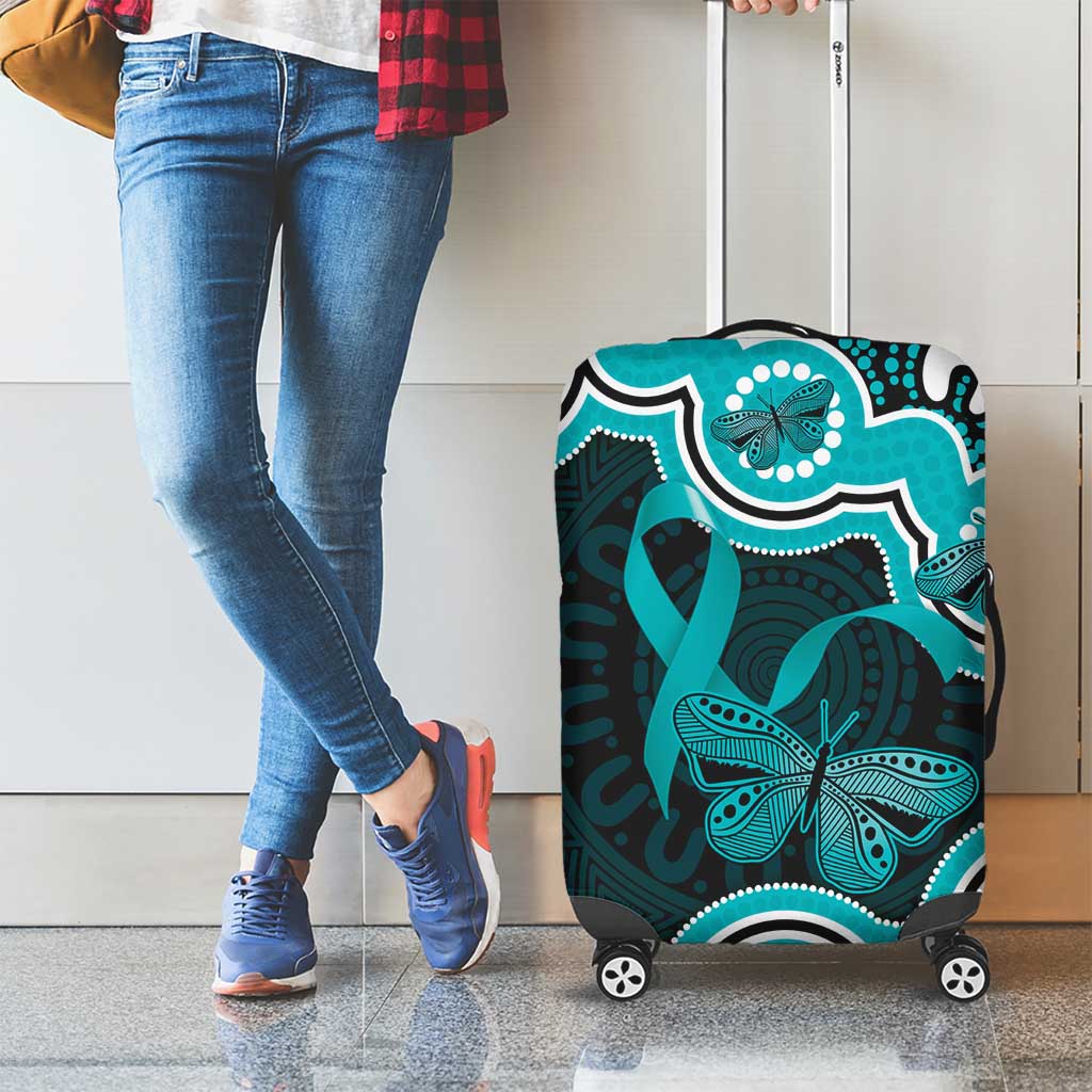 Cyan Ribbon PTSD Awareness Month Luggage Cover Aboriginal Art - Aussie Hoodie