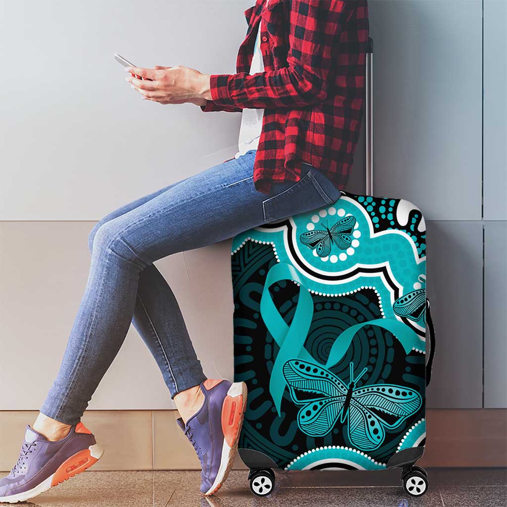 Cyan Ribbon PTSD Awareness Month Luggage Cover Aboriginal Art - Aussie Hoodie