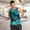 Cyan Ribbon PTSD Awareness Month Men Tank Top Aboriginal Art - Aussie Hoodie