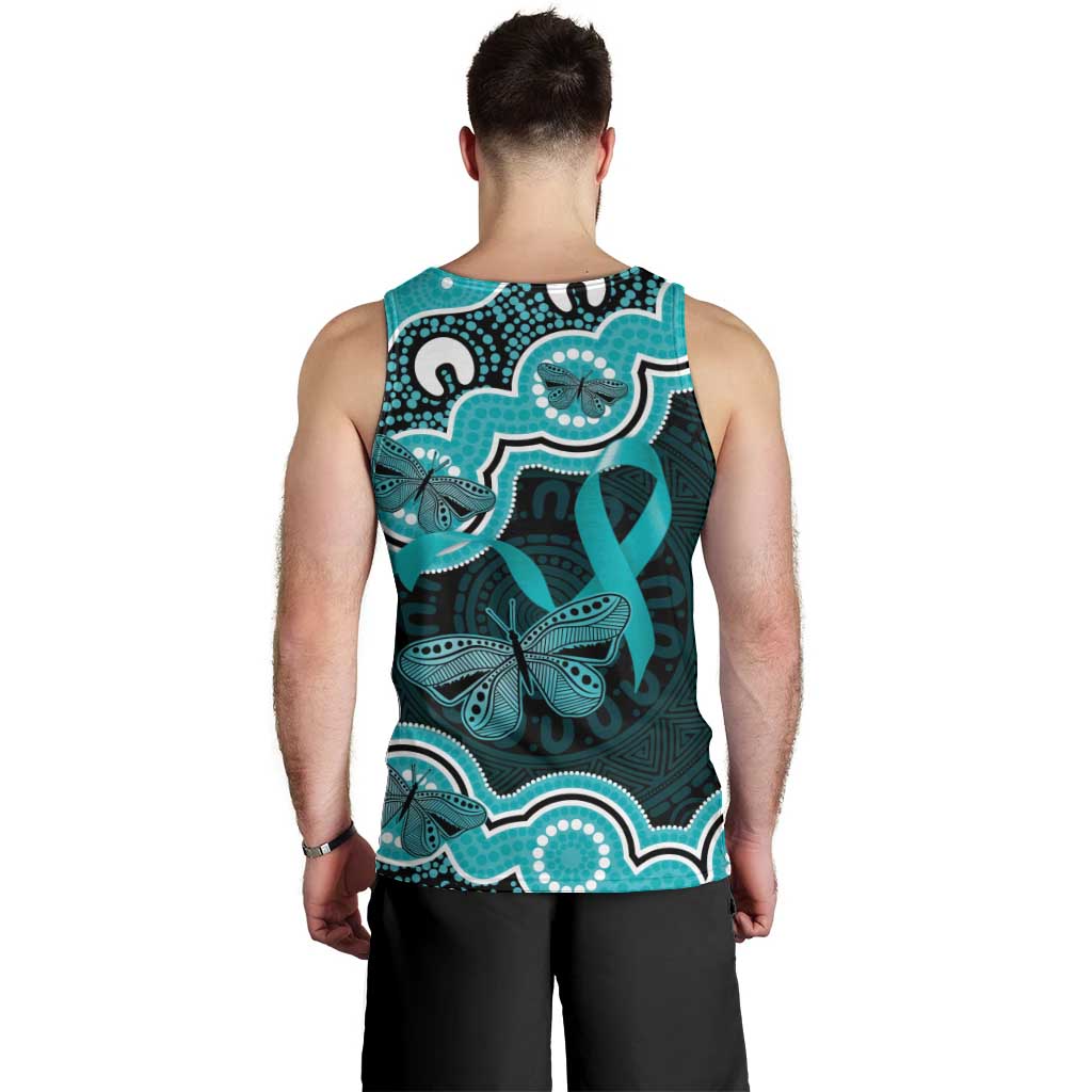Cyan Ribbon PTSD Awareness Month Men Tank Top Aboriginal Art - Aussie Hoodie
