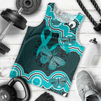 Cyan Ribbon PTSD Awareness Month Men Tank Top Aboriginal Art - Aussie Hoodie
