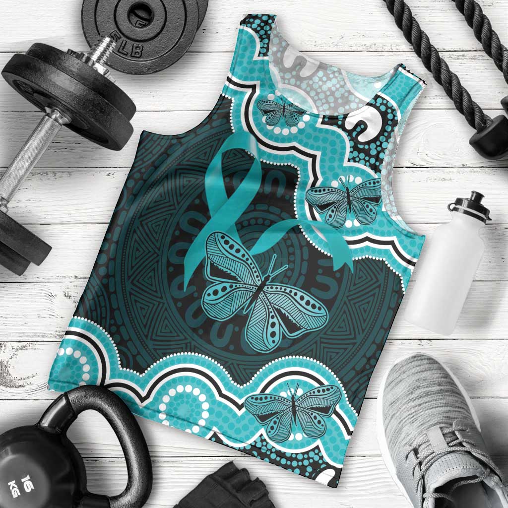 Cyan Ribbon PTSD Awareness Month Men Tank Top Aboriginal Art - Aussie Hoodie