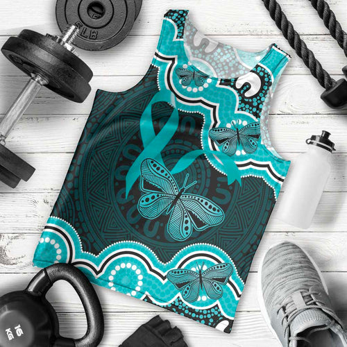 Cyan Ribbon PTSD Awareness Month Men Tank Top Aboriginal Art - Aussie Hoodie