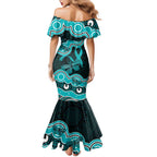 Cyan Ribbon PTSD Awareness Month Mermaid Dress Aboriginal Art - Aussie Hoodie