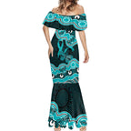 Cyan Ribbon PTSD Awareness Month Mermaid Dress Aboriginal Art - Aussie Hoodie