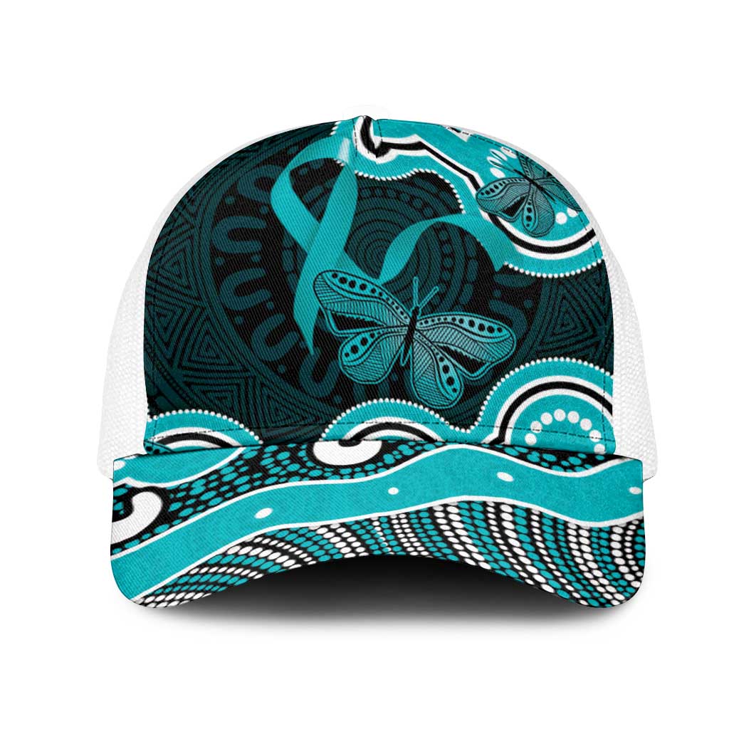 Cyan Ribbon PTSD Awareness Month Mesh Trucker Cap Aboriginal Art - Aussie Hoodie