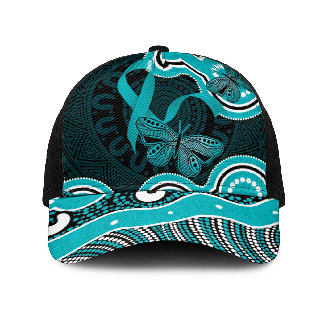 Cyan Ribbon PTSD Awareness Month Mesh Trucker Cap Aboriginal Art - Aussie Hoodie