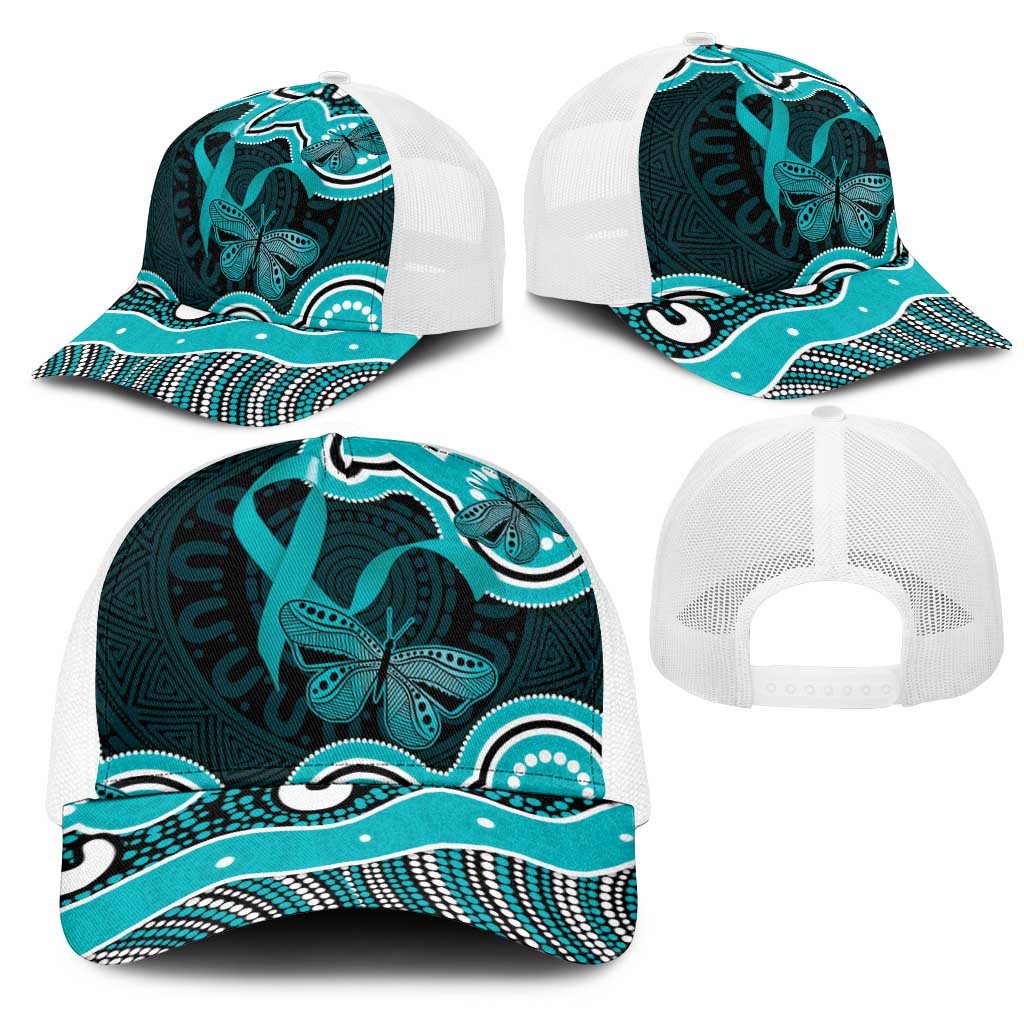 Cyan Ribbon PTSD Awareness Month Mesh Trucker Cap Aboriginal Art - Aussie Hoodie