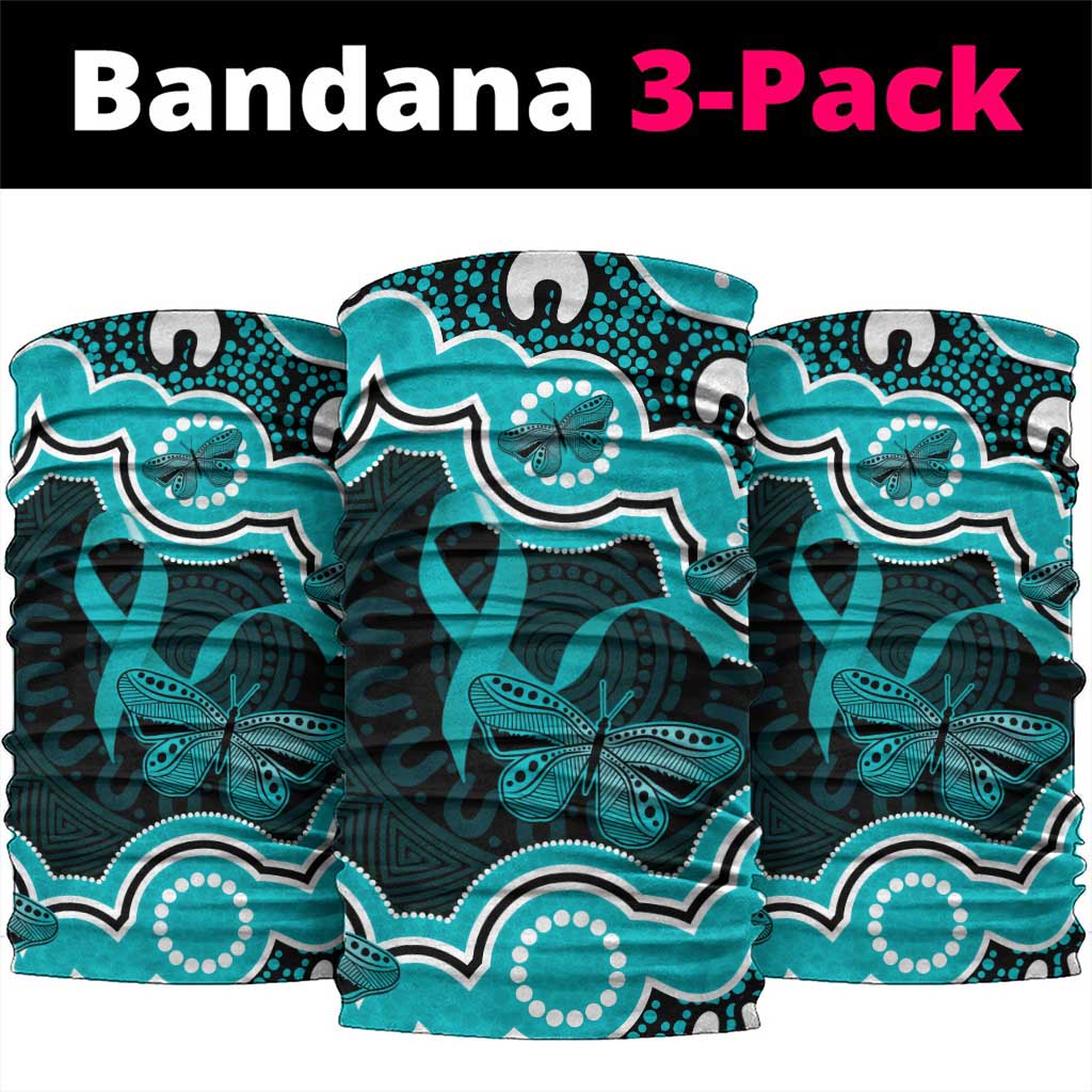Cyan Ribbon PTSD Awareness Month Neck Gaiter Aboriginal Art - Aussie Hoodie