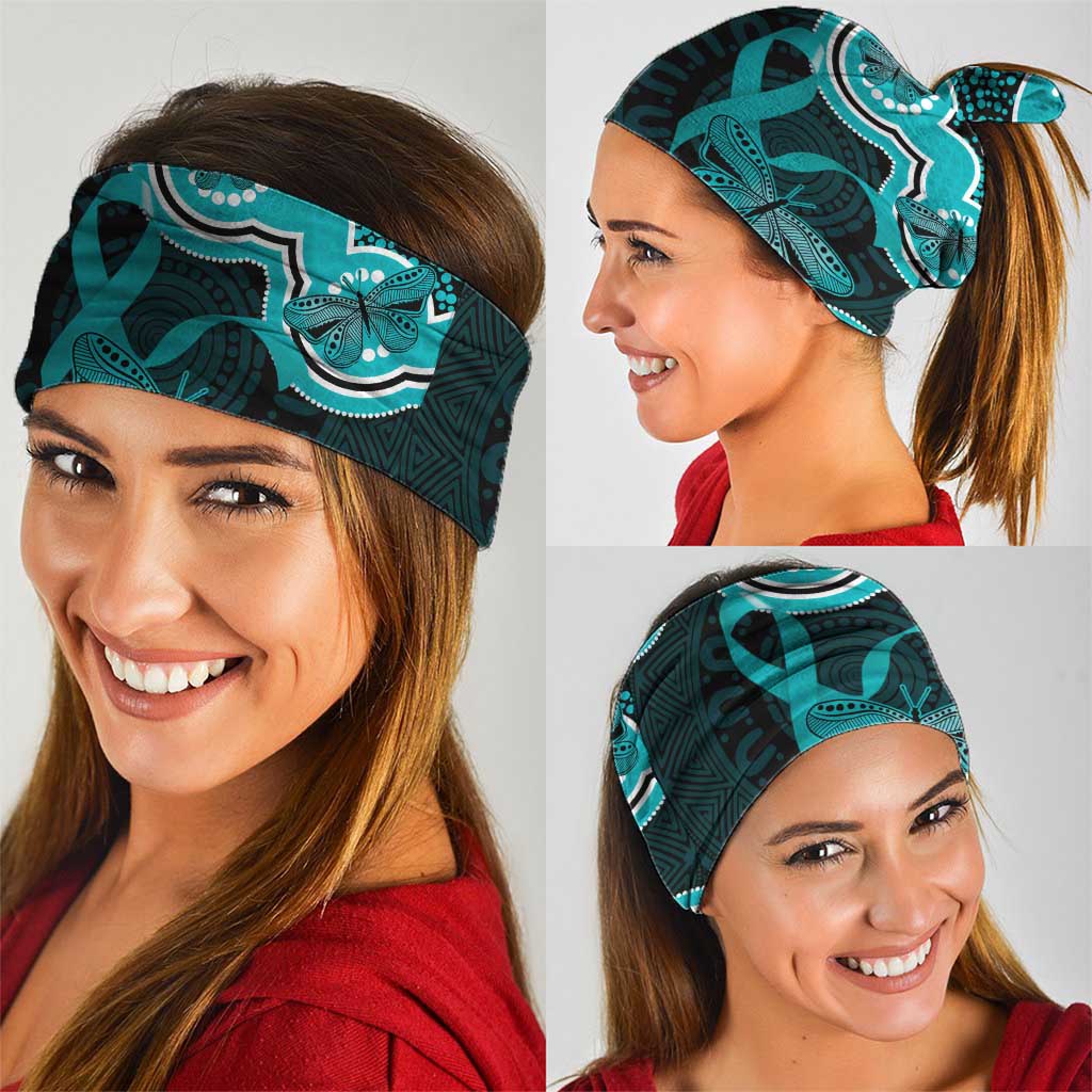 Cyan Ribbon PTSD Awareness Month Neck Gaiter Aboriginal Art - Aussie Hoodie