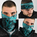 Cyan Ribbon PTSD Awareness Month Neck Gaiter Aboriginal Art - Aussie Hoodie