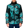 Cyan Ribbon PTSD Awareness Month Padded Jacket Aboriginal Art - Aussie Hoodie