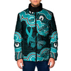 Cyan Ribbon PTSD Awareness Month Padded Jacket Aboriginal Art - Aussie Hoodie