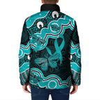 Cyan Ribbon PTSD Awareness Month Padded Jacket Aboriginal Art - Aussie Hoodie