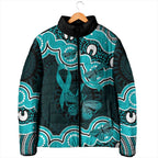 Cyan Ribbon PTSD Awareness Month Padded Jacket Aboriginal Art - Aussie Hoodie