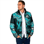 Cyan Ribbon PTSD Awareness Month Padded Jacket Aboriginal Art - Aussie Hoodie