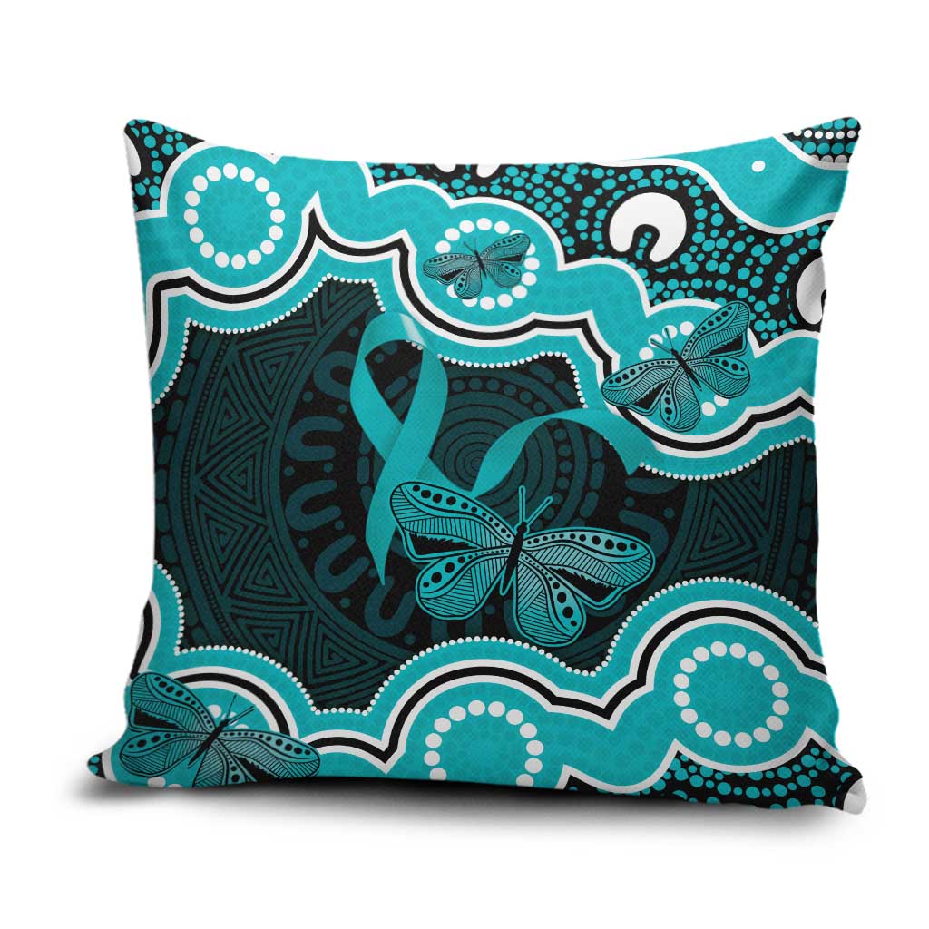 Cyan Ribbon PTSD Awareness Month Pillow Cover Aboriginal Art - Aussie Hoodie