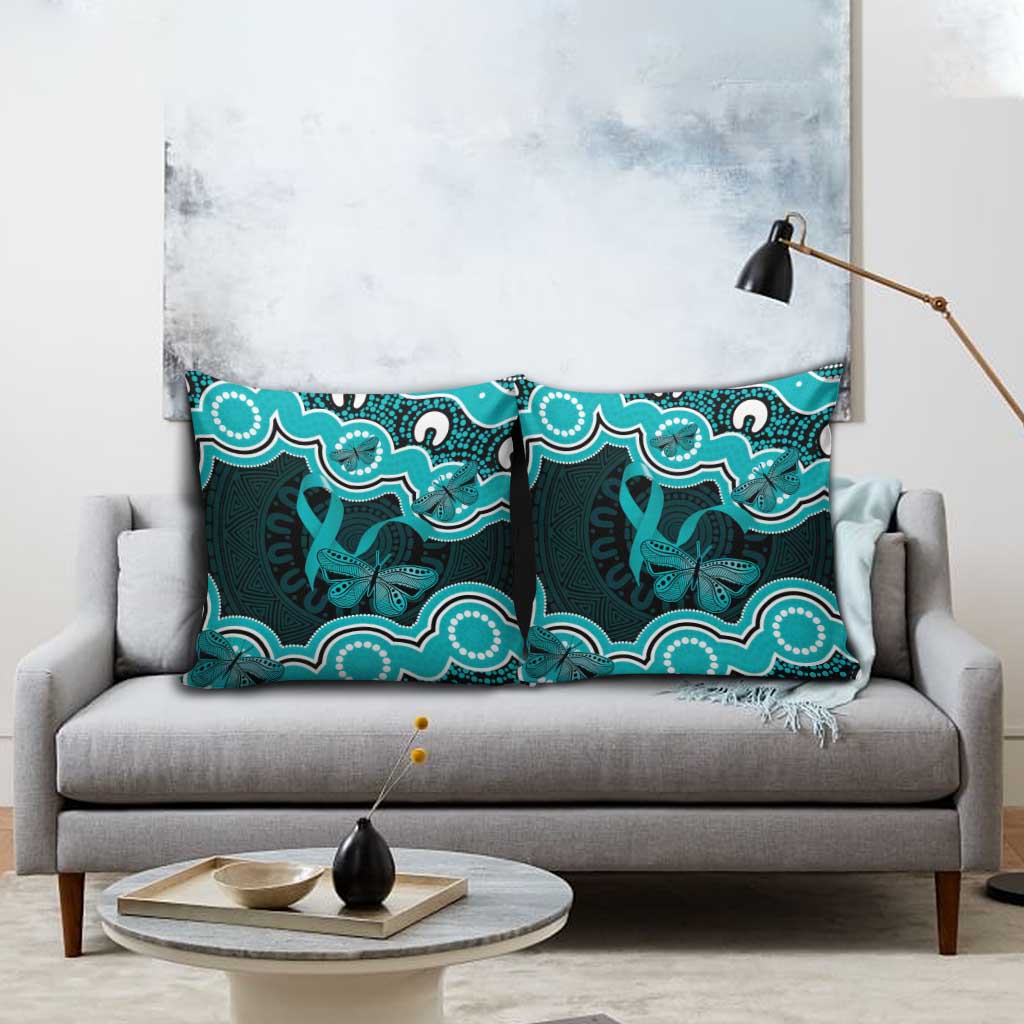 Cyan Ribbon PTSD Awareness Month Pillow Cover Aboriginal Art - Aussie Hoodie