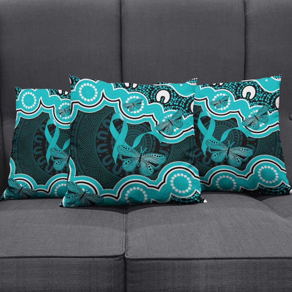 Cyan Ribbon PTSD Awareness Month Pillow Cover Aboriginal Art - Aussie Hoodie