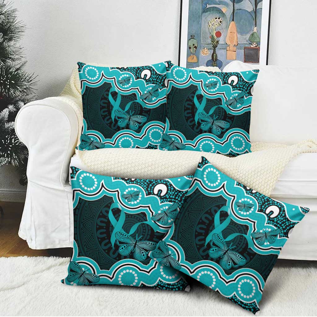 Cyan Ribbon PTSD Awareness Month Pillow Cover Aboriginal Art - Aussie Hoodie