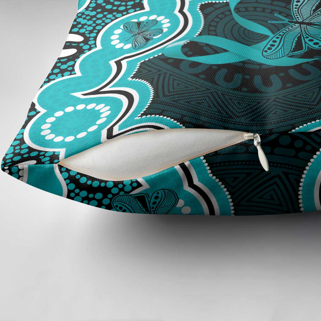 Cyan Ribbon PTSD Awareness Month Pillow Cover Aboriginal Art - Aussie Hoodie