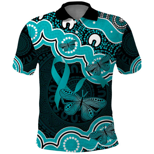Cyan Ribbon PTSD Awareness Month Polo Shirt Aboriginal Art - Aussie Hoodie