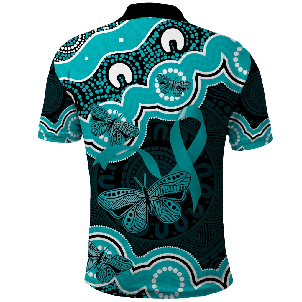 Cyan Ribbon PTSD Awareness Month Polo Shirt Aboriginal Art - Aussie Hoodie