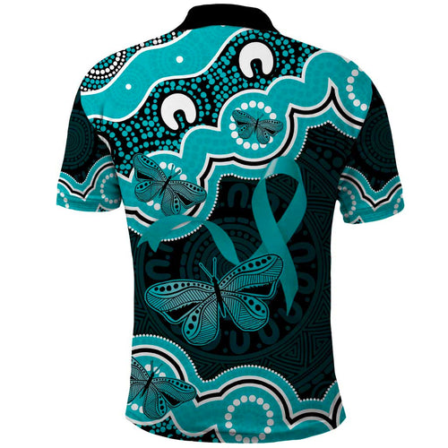 Cyan Ribbon PTSD Awareness Month Polo Shirt Aboriginal Art - Aussie Hoodie